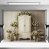 Aperturee Aperturee Vintage French Armoire Wedding Backdrop Elegant White Wardrobe with Roses Shabby Chic Bridal Shower Photo Prop